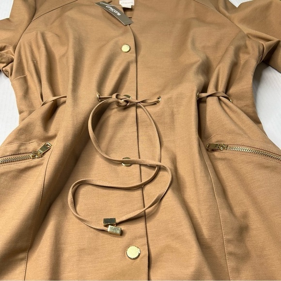 NWT CHICO'S Brown Drawstring Duster Trench Coat Jacket Size Petite 3 (XL 16/18) - Picture 9 of 16